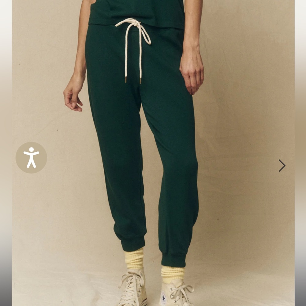 THE GREAT. Forest Green Drawstring Jogger Pants